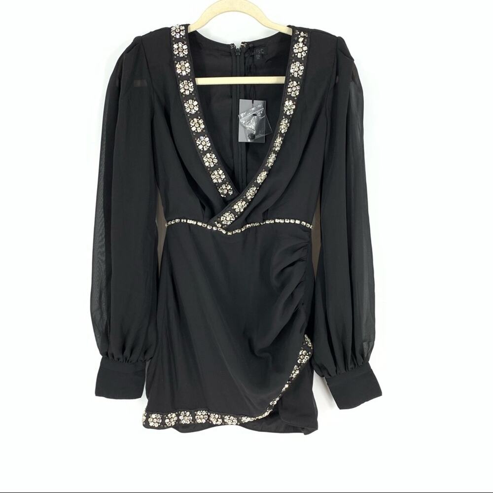 NBD Nymphelia Mini Chiffon Embellish Black Dress Women’s Size XXS NWT
